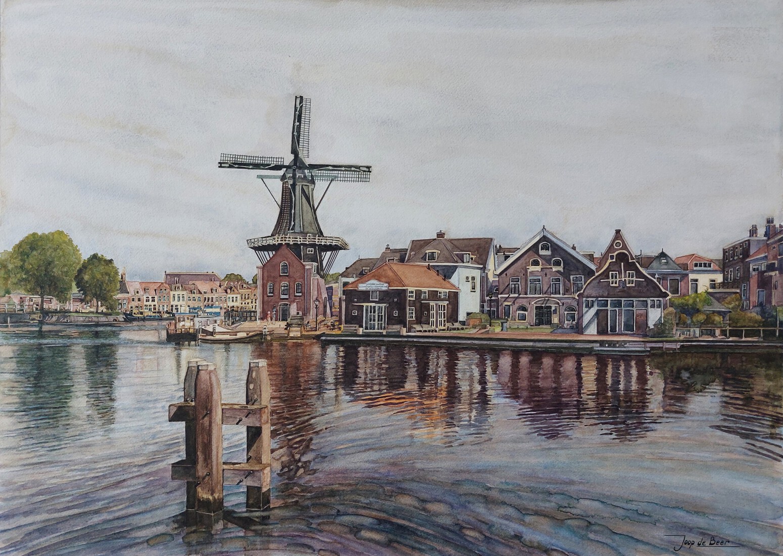 Haarlem Spaarne met molen de Adriaan