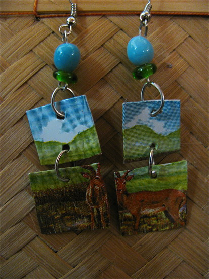 Tin can earrings,deer and sky