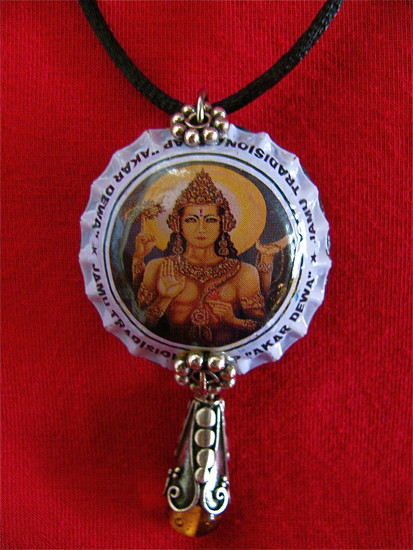 Bottle cap neckace Deity with silver beads