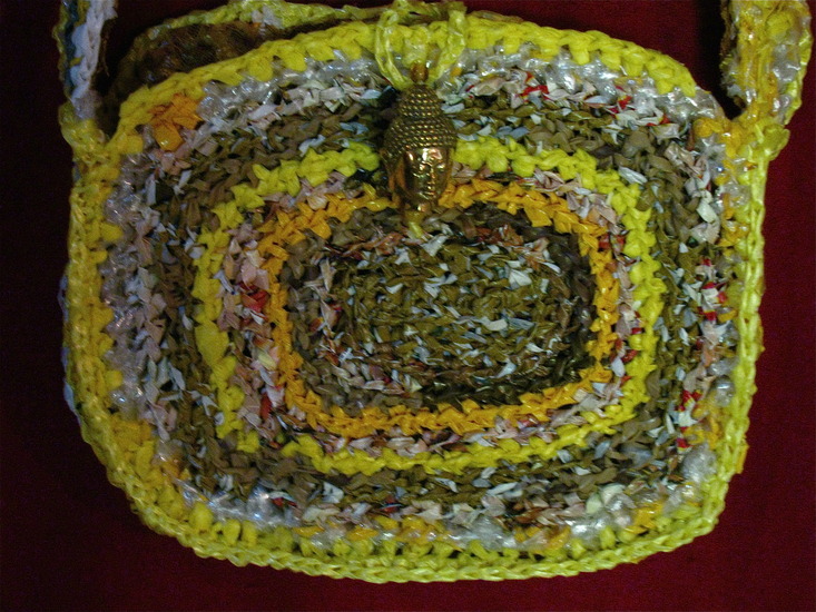 Buddha crocheted recycled bag