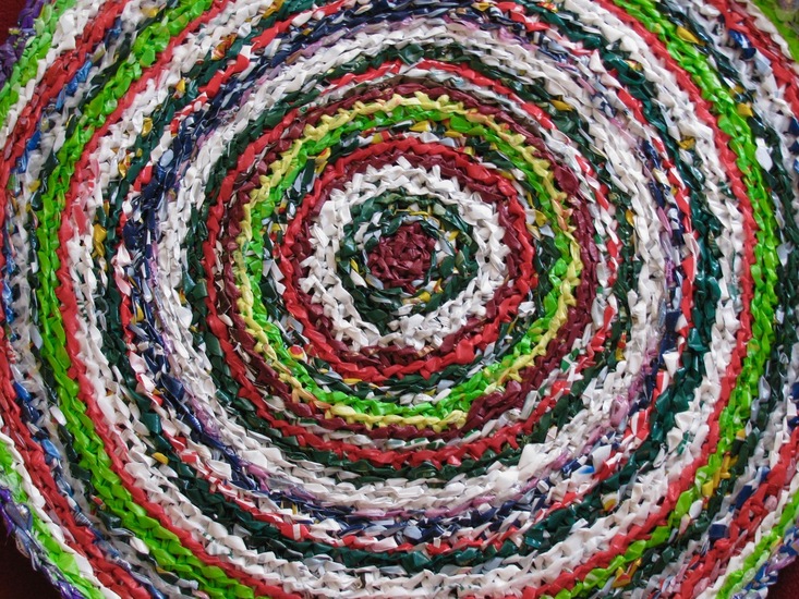Recycled rug -Burgundy,green,white