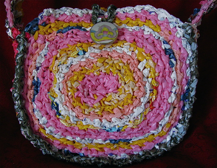 Pink Lotus recycled plastic crocheted purse