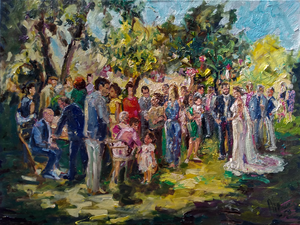 Geschilderde impressies in olieverf.  
Mieke van Zundert maakt live een schilderij van uw bruiloft. Met haar ezel komt ze midden op uw feest staan. U kunt samen met haar het beste moment kiezen: de receptie, het diner, het tuinfeest of het zaalfeest. Zelfs de trouwceremonie kan in overleg live schilderend vastgelegd worden. Zo’n schilderij in olieverf op linnen, de beste materialen dus, is een prachtige stijlvolle herinnering van de trouwdag. 