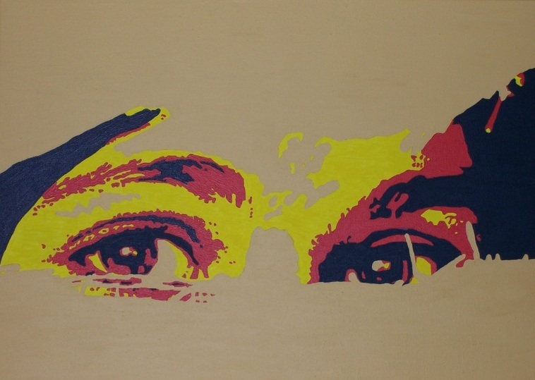 gezicht achter het doek