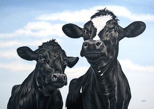 Realistic portraits of cows.