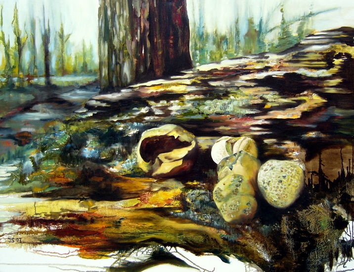 aardappelbovisten op boomstronk