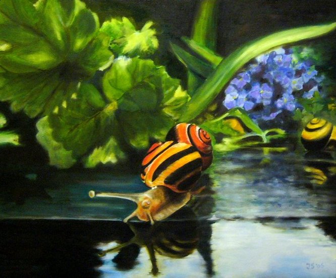 slakken op glazen tafel