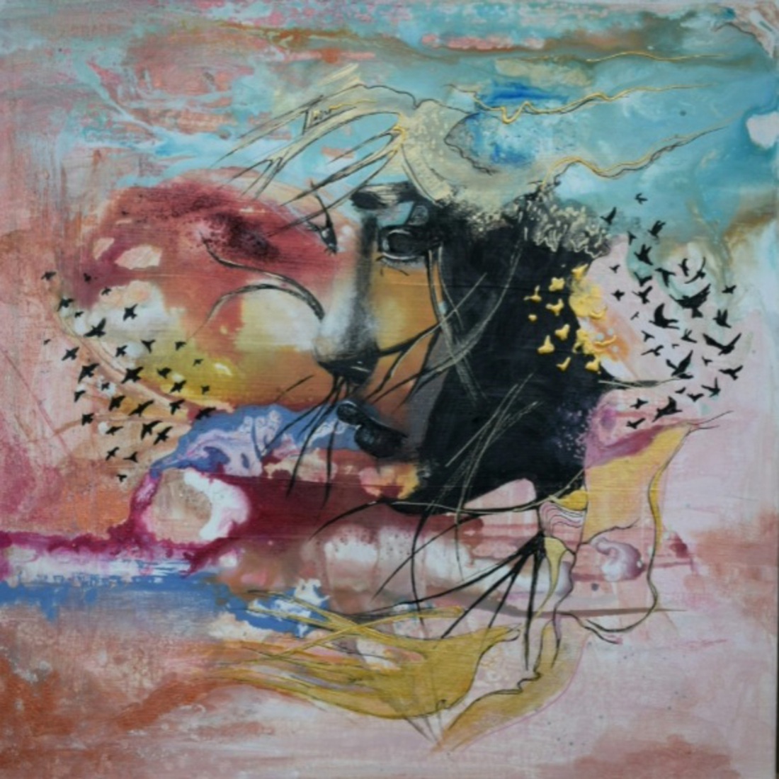 Gezicht met vogels...