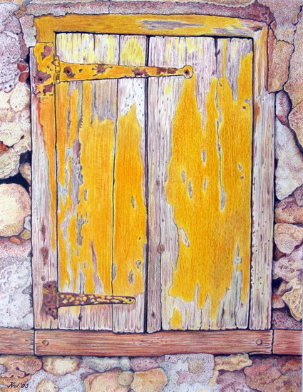 Oud luik in koraal muur