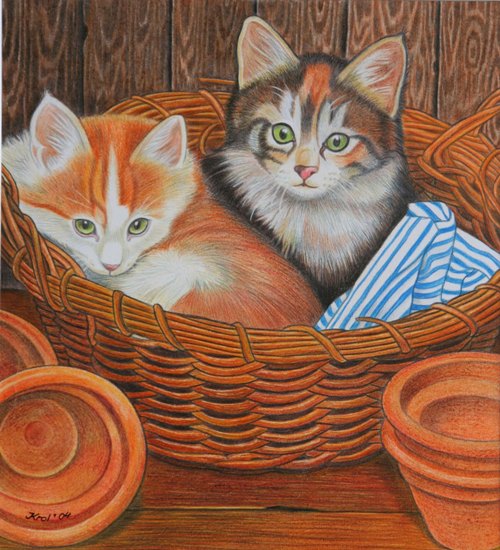 Poesjes in rieten mand