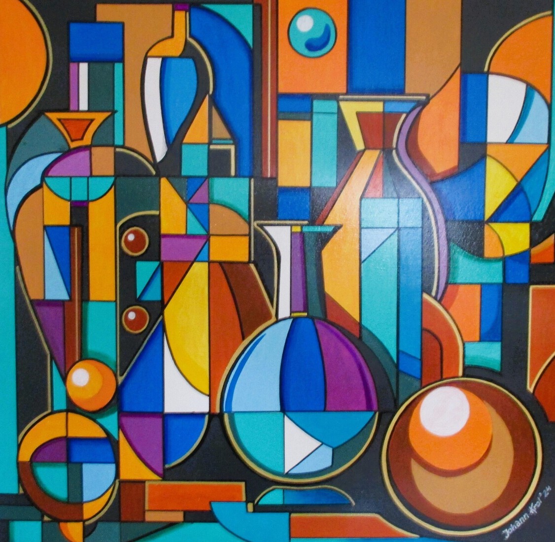 Stilleven met glas en aardewerk