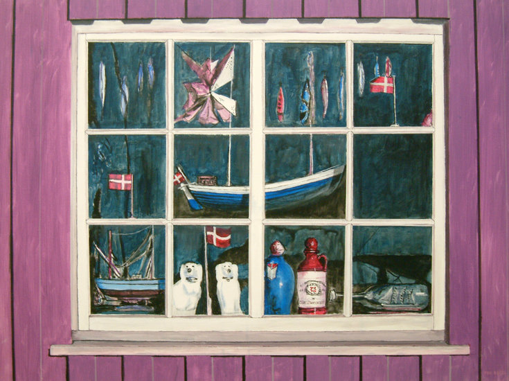 Oud raam met vissersgerei