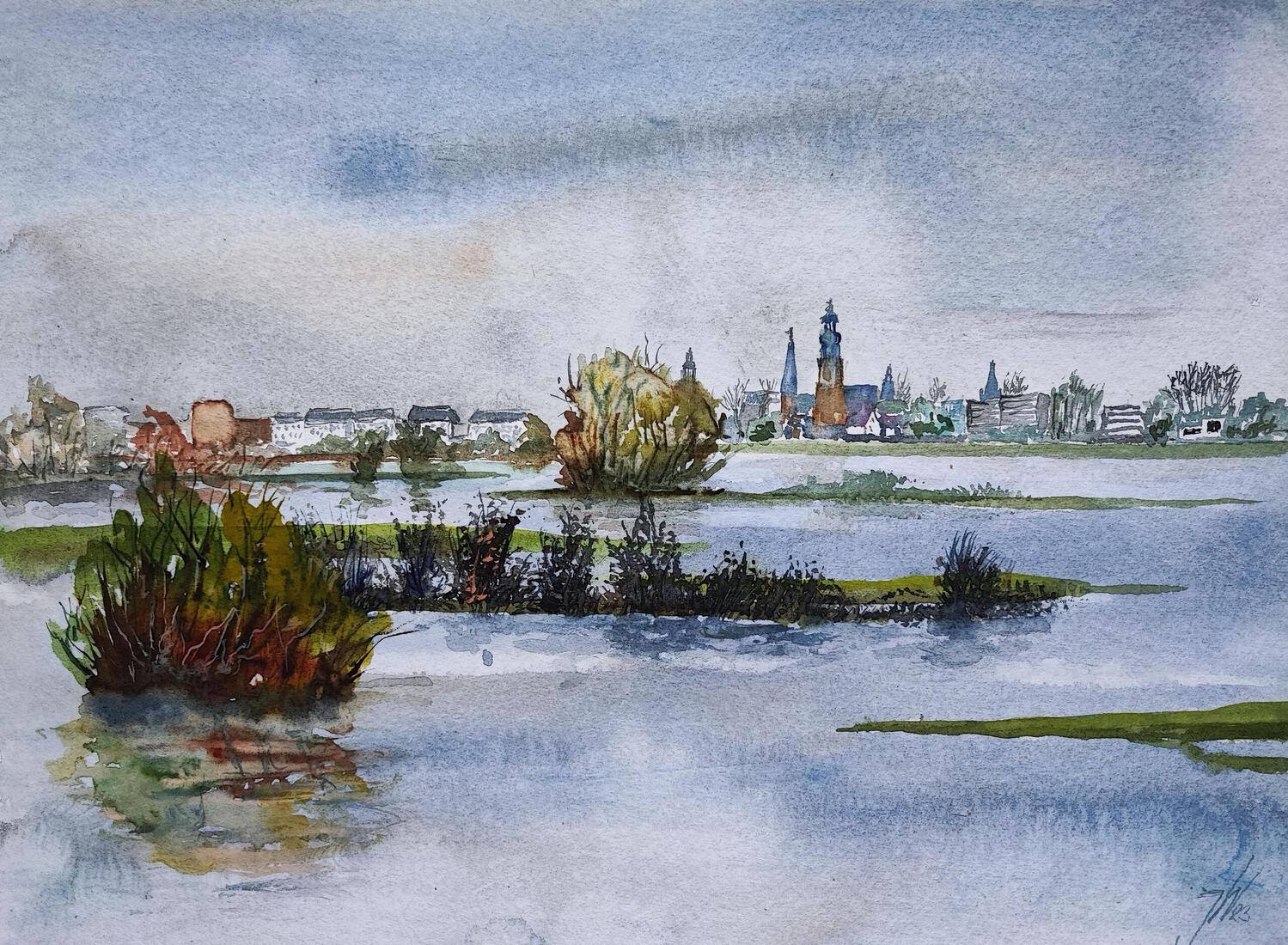 Hoog water aan de IJssel Zutphen