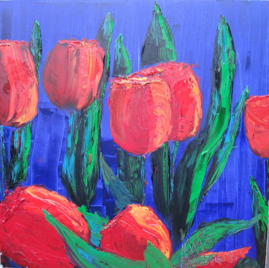 Tulpen op blauw