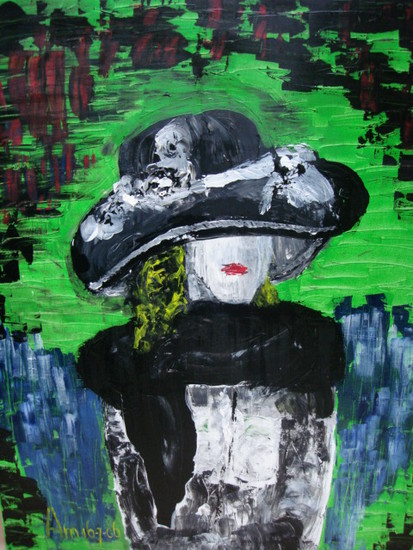 dame met hoed in groen