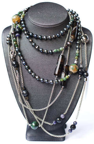 Collier ansamble Agate-Onyx -Water Pearls
