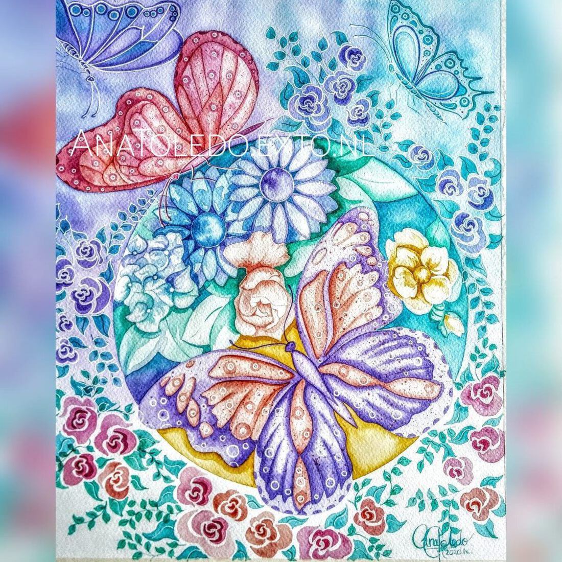 Bloemen met vlinder -ll