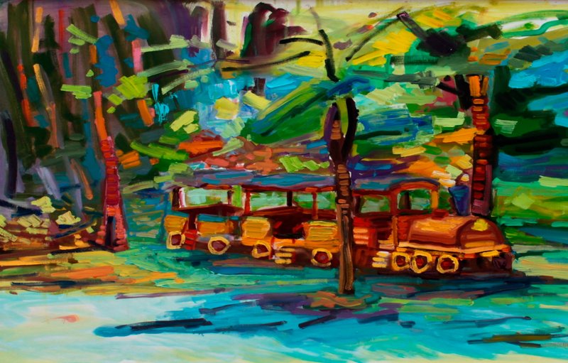 wooden train in the forrest