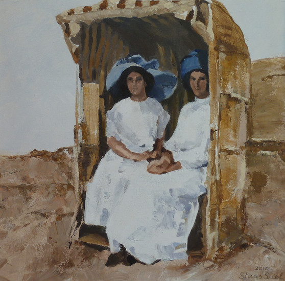 Dames in strandstoel