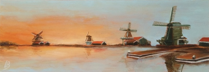 Zaanse Schans in zonsondergang