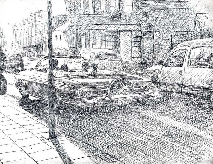 Red car in Reykjavik