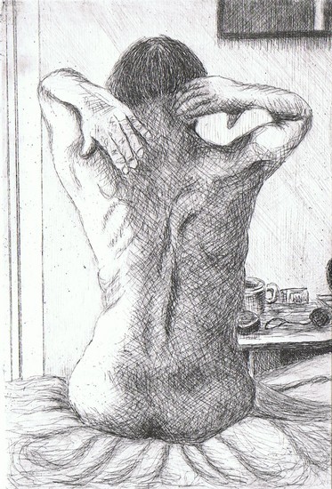 seated figure, table, and cup