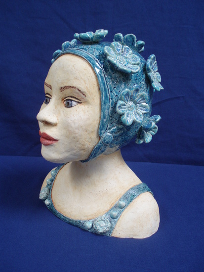 badmuts met grote bloemen turquoise