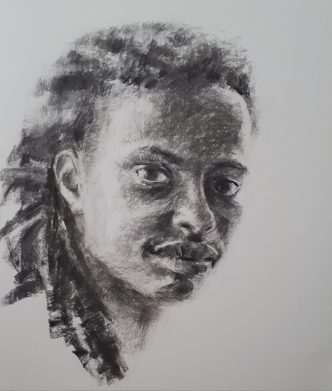 Houtskool portret Caribbean beauty 1