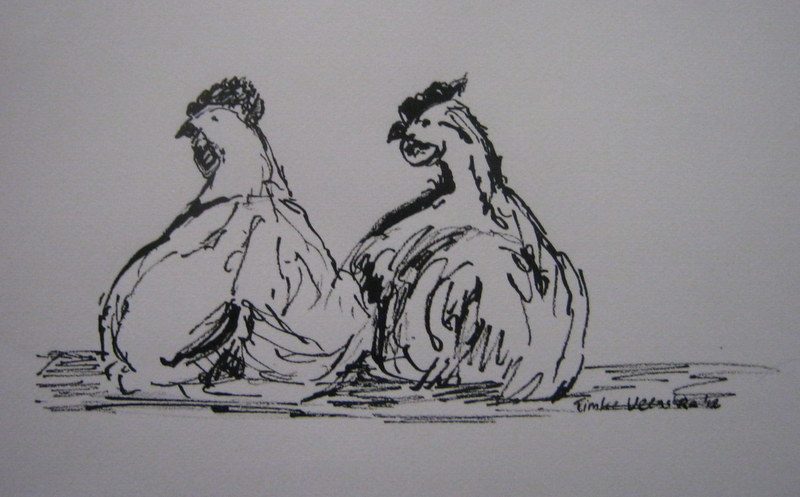 Twee kippen op stok