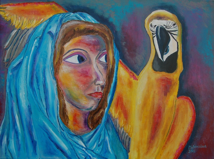 Vrouw met blauwe doek