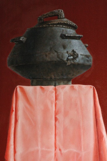 Spekstenen pot op roze kleed