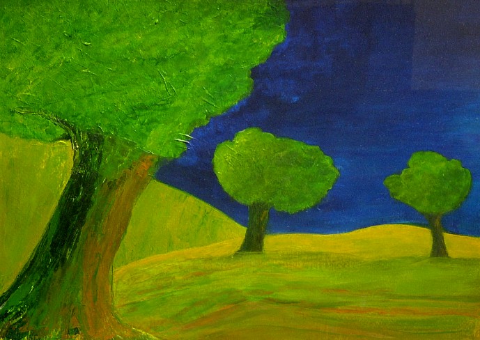 Drie bomen op een helling