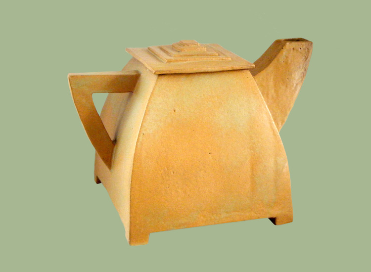 Vierkante beige theepot