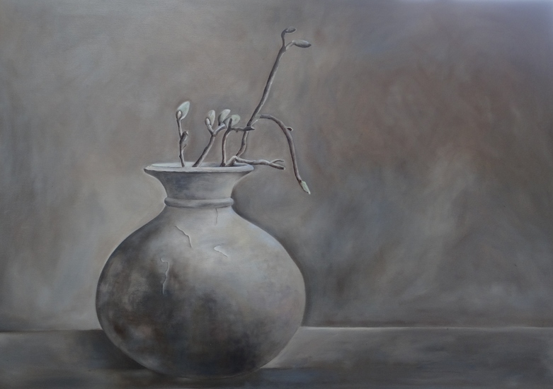 antieke pot met wilgentakken