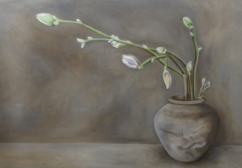 oude bloempot met Magnolia