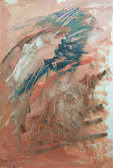 Abstract in roze, blauw en bruin