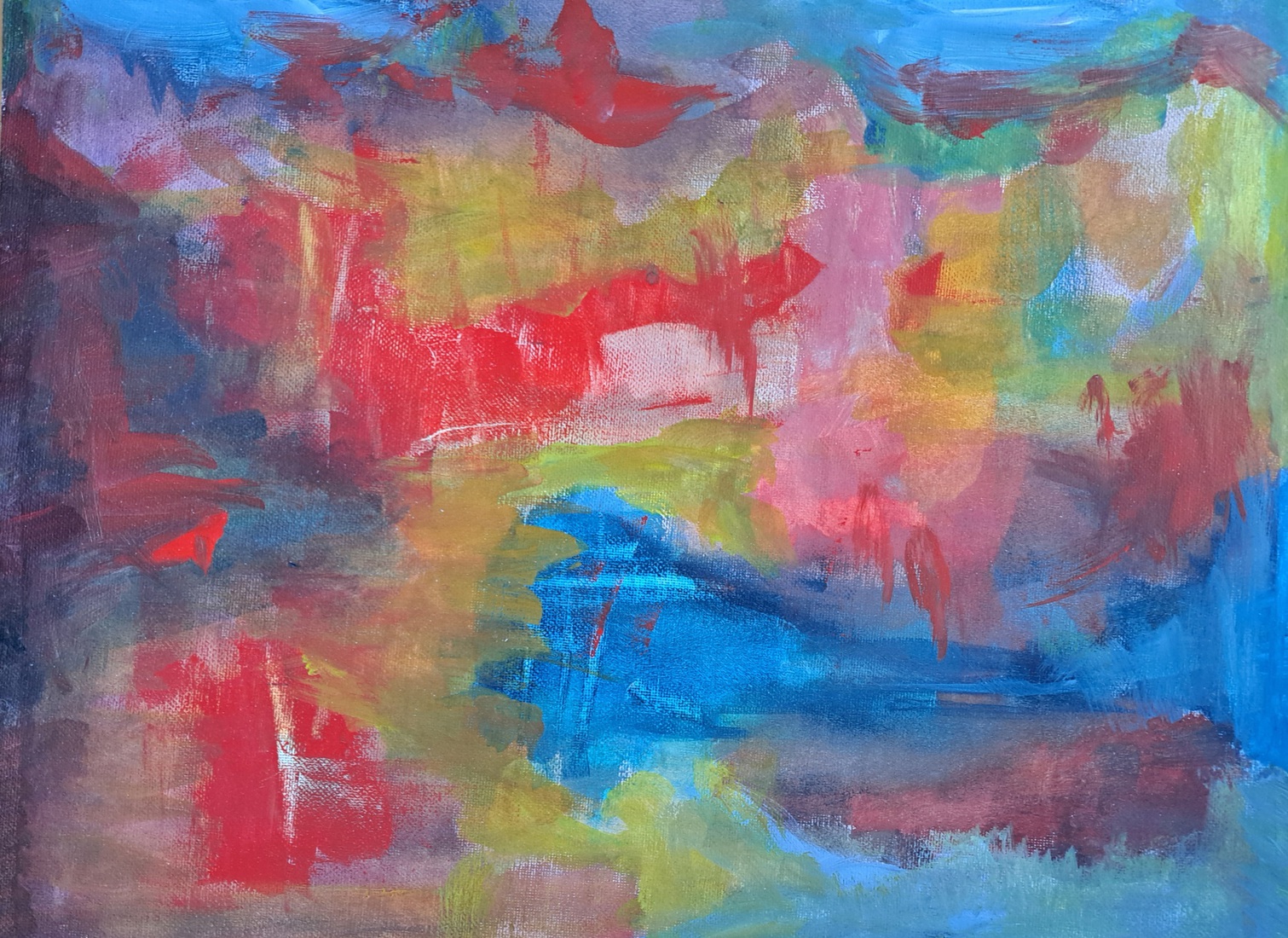 Abstract in blauw, rood & geel