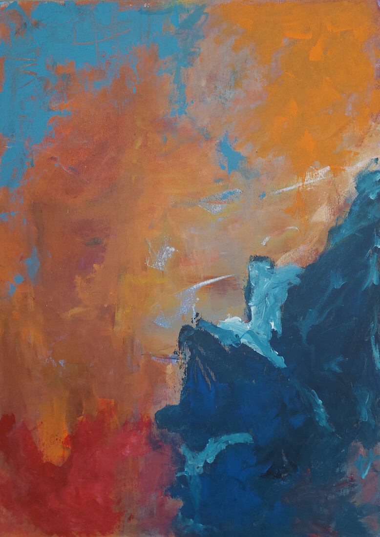 Abstract in blauw, oranje & rood
