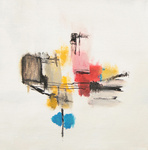 Verstilling en kleine schokjes (earthquake) dat voel ik bij het maken van deze doekjes. 30 x 30 x 4 cm. 'a la prima' met acryl en oost Indische inkt.