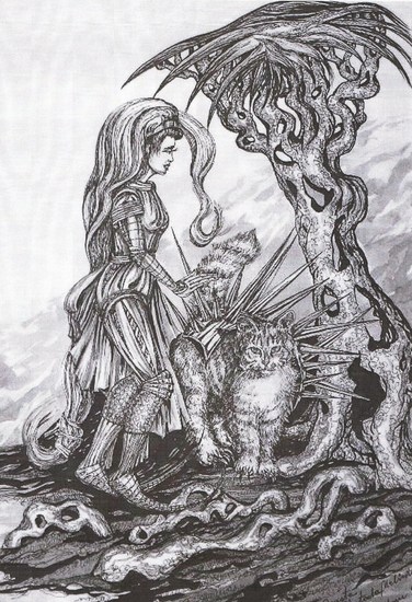 she-warrior with war cat