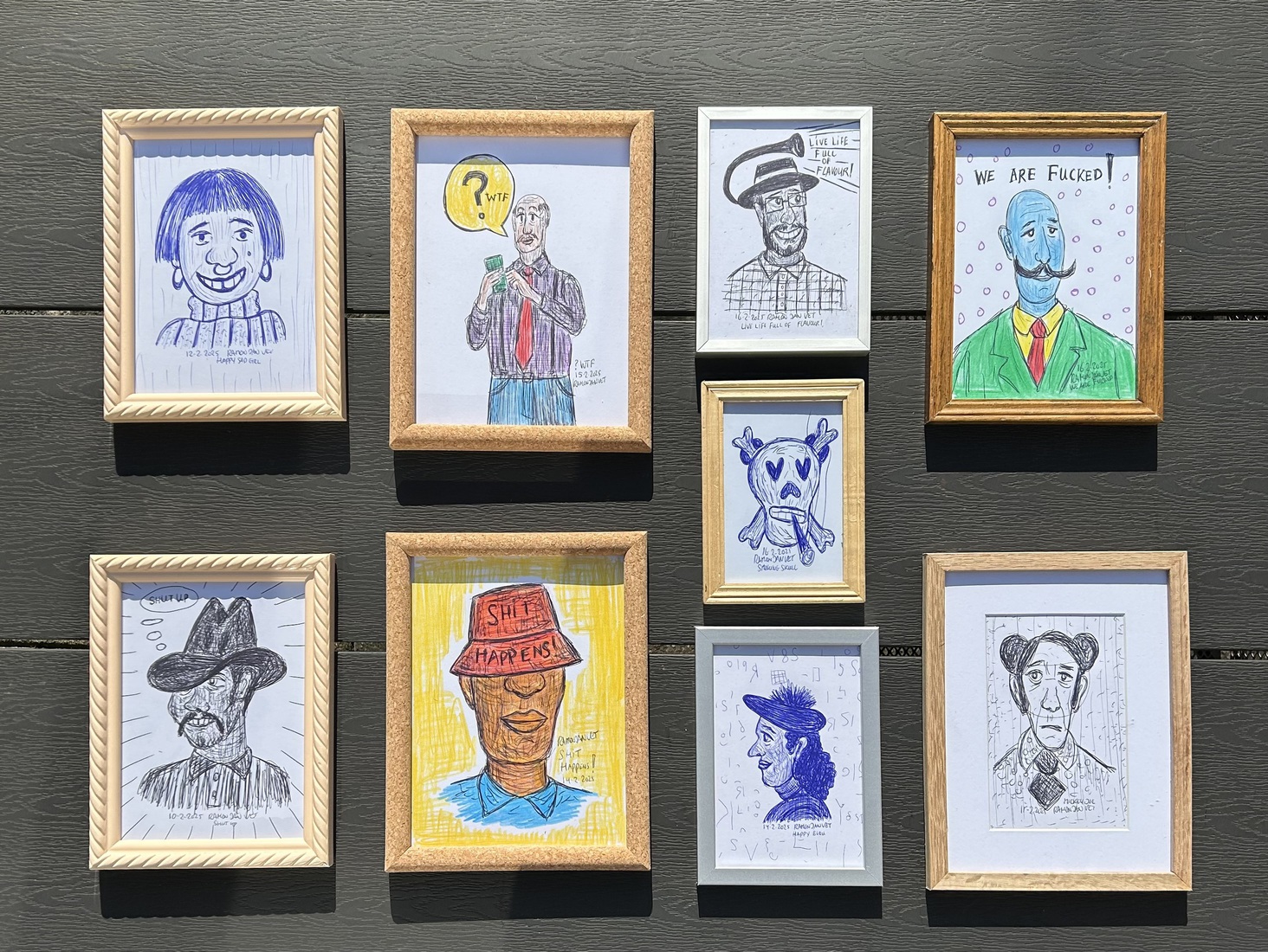 Tekeningen in lijst portret 