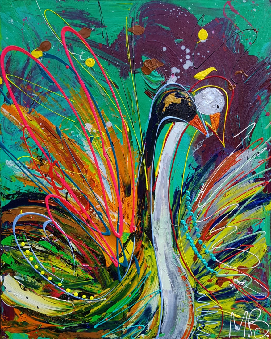 Abstract vogelschilderij