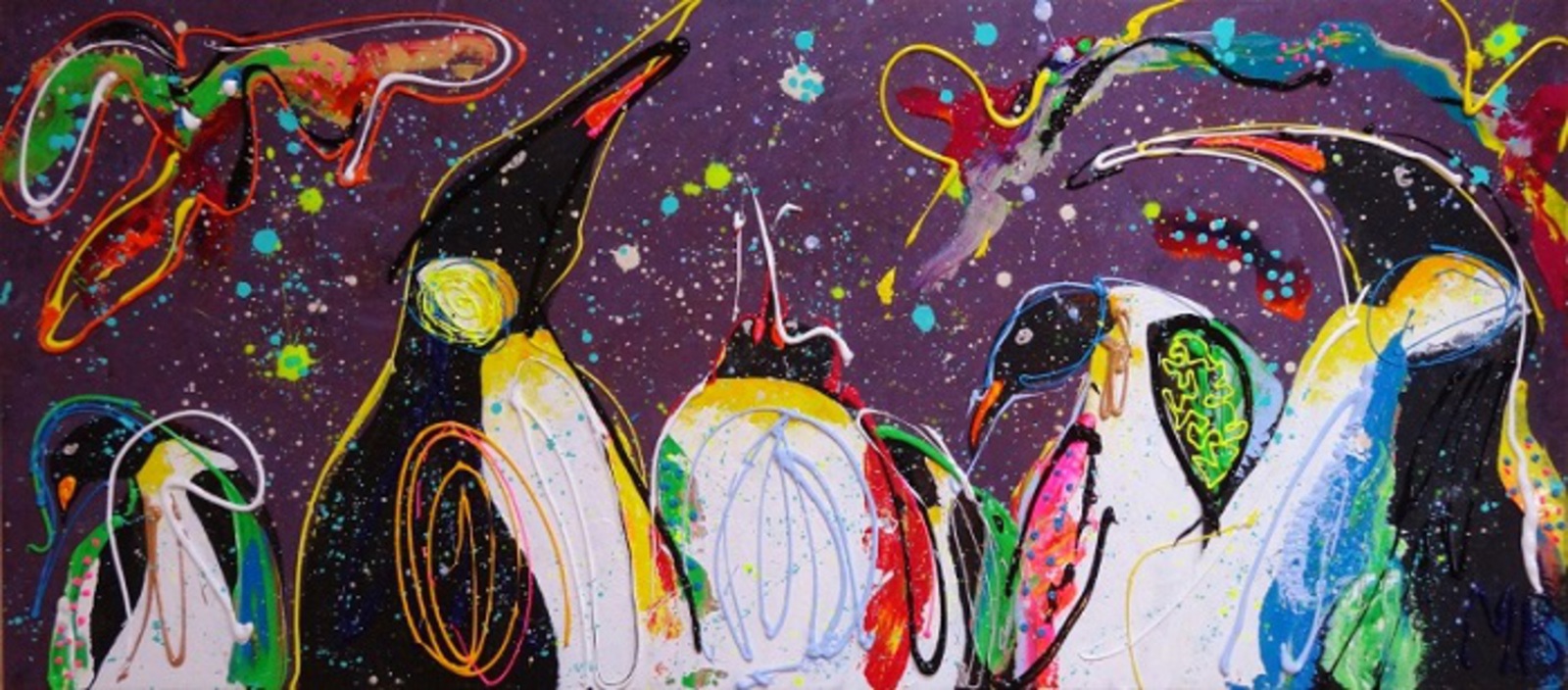 Groot kleurrijk dierenschilderij