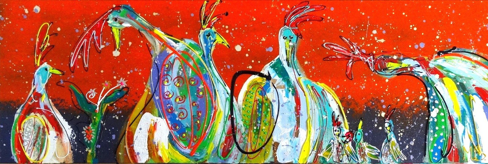 Kleurrijk kippenschilderij