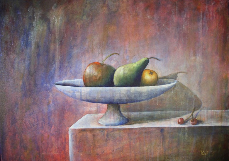 Stilleven appel en peer op schaal