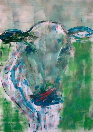 Koe in blauw en groen