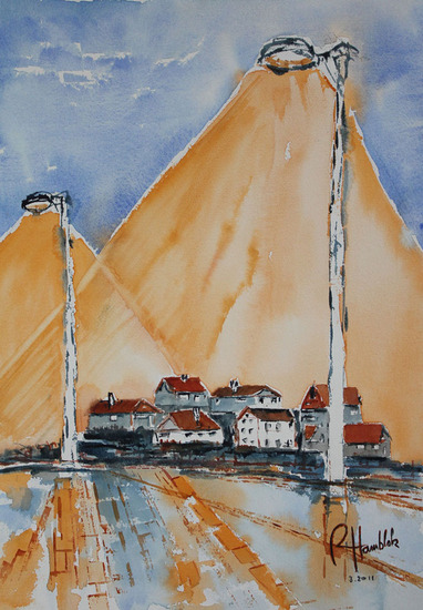 Bunch of houses and streetlights.