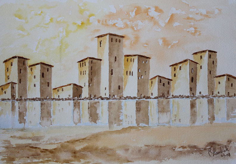 City in brown by the river