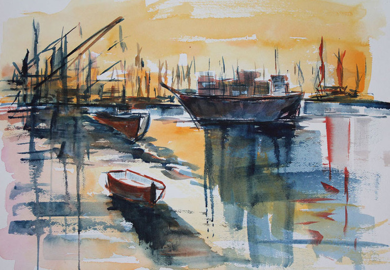 Antwerp port in the evening.