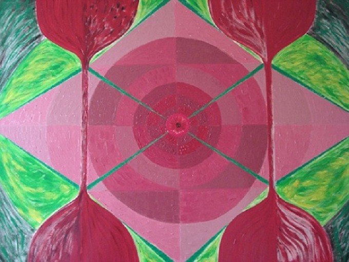 Groot formaat olieverfschilderij 'De heilige Kelken' van Anaika